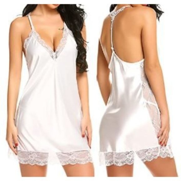 𝅺SIZE Small thru 4X - White Satin Chemise - Picture 2 of 3